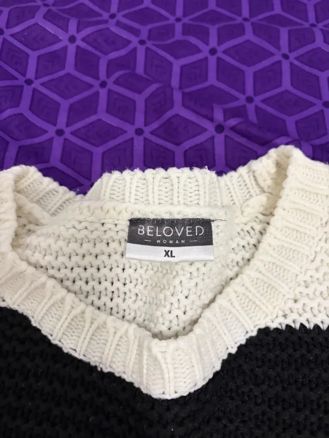 Pulover tricotat alb-negru, model în dungi, Beloved Woman XL – fotografia 4 din 5