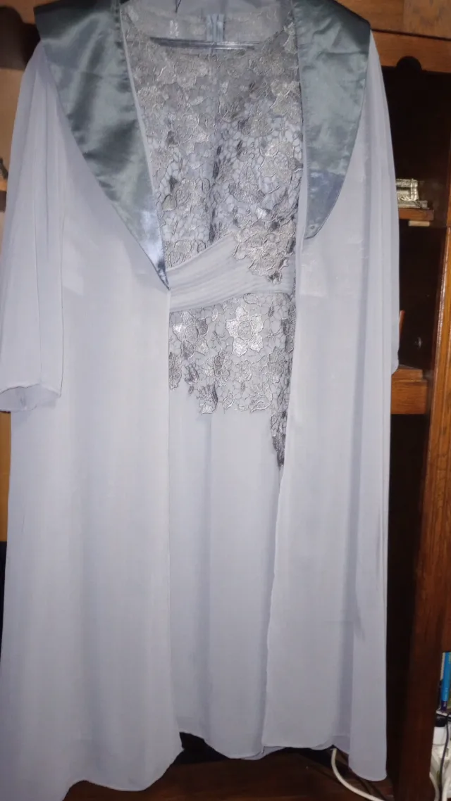 SET OCAZIE ELEGANT Dantela si voal gri – fotografia 3 din 4