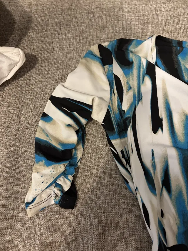 Bluză Style&Co. Petite cu imprimeu abstract albastru și negru, XS – fotografia 3 din 4