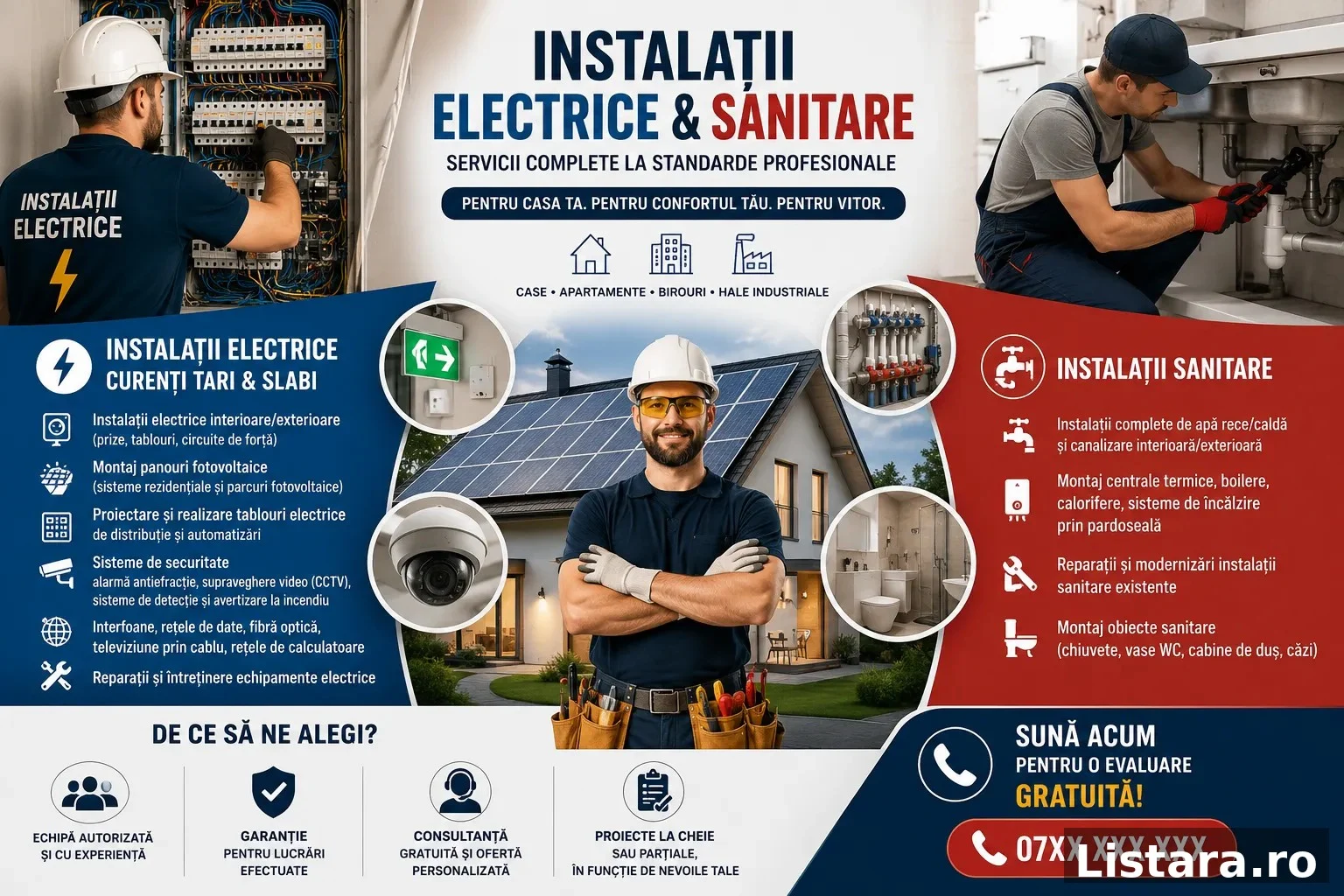Instalații electrice și sanitare complete, execuție profesională, București – Sector 1, București