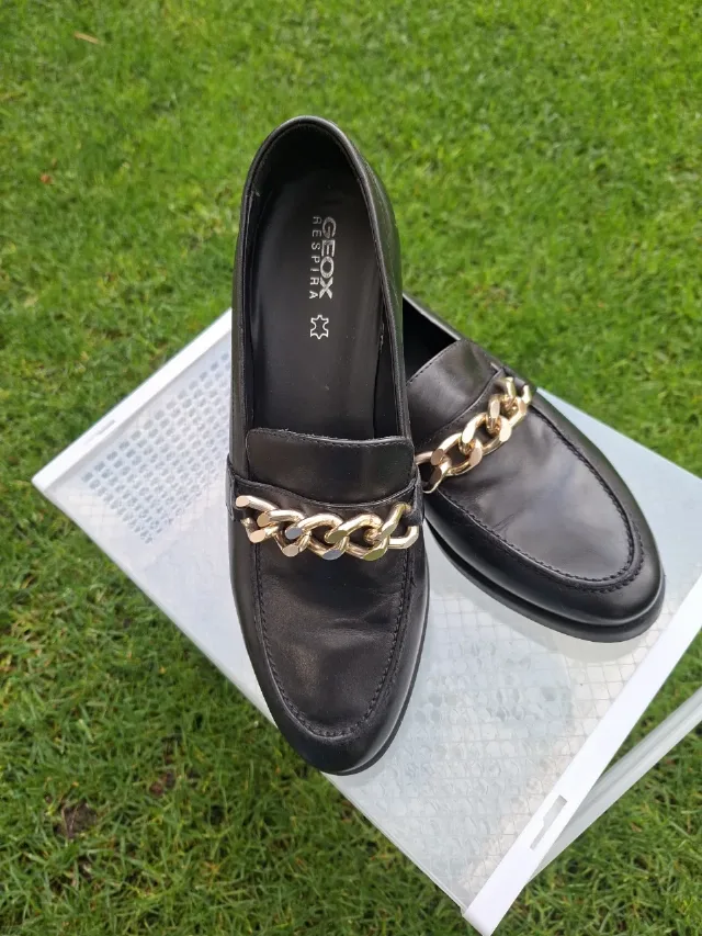 mocasini eleganți din piele neagra Geox,stare foarte bună, marime 38 – fotografia 6 din 7